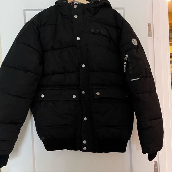 Ecko Puffer Hooded Oversized Black Jacket Medium - Picture 9 of 10